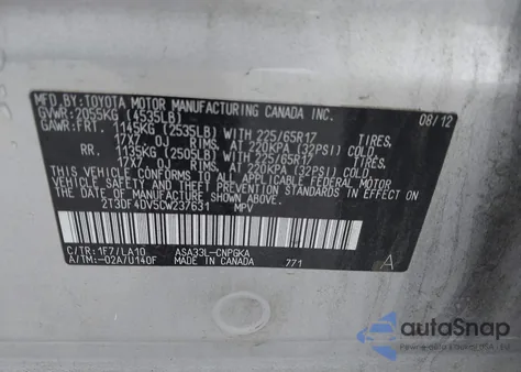 2012 Toyota Rav4 Limited from USA, damaged, VIN 2T3DF4DV5CW237631